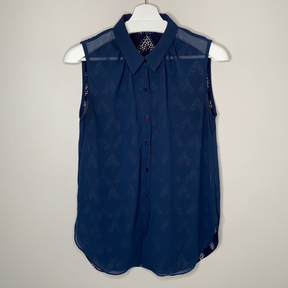 Loft 82 Navy Blue Sheer Sleeveless Blouse